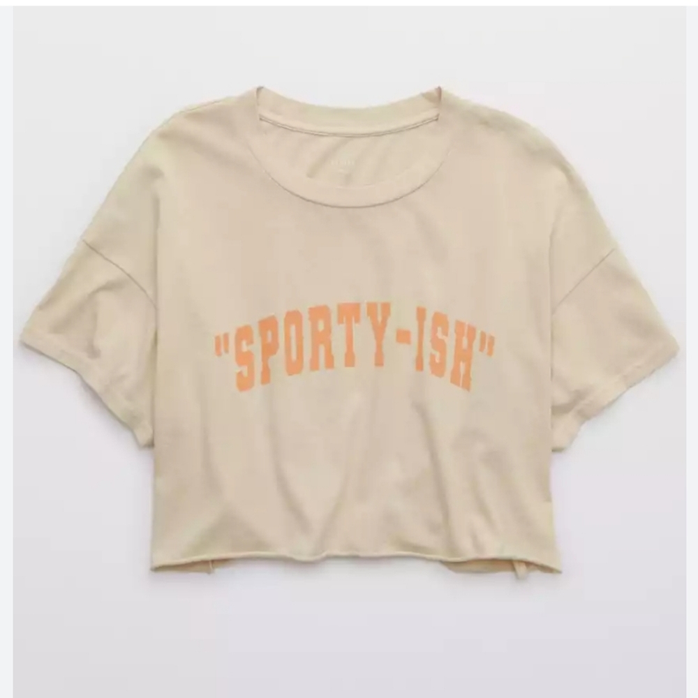 Offline by Aerie Ladies Cropped Tee w/ "Sporty-ish" on front